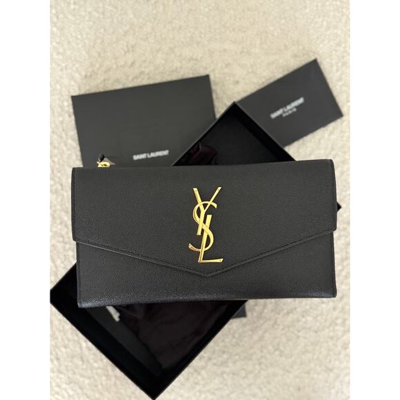Saint Laurent Large Uptown Black Leather Wallet YSL Monogram Gold Hardware NIB - Picture 3 of 13